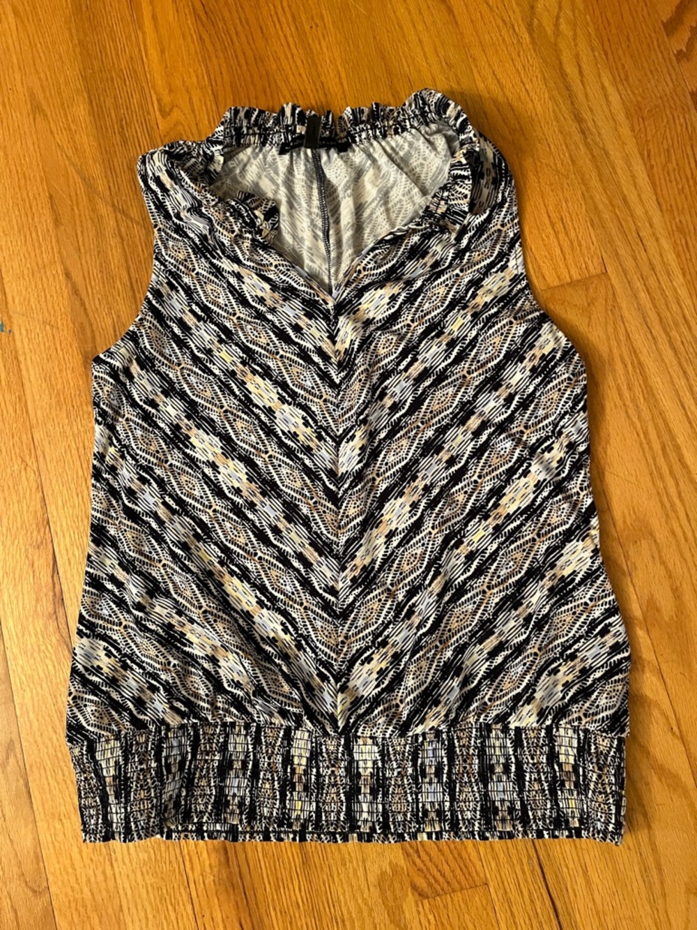 White House Black Market Black and Cream Printed Sleeveless Camisole